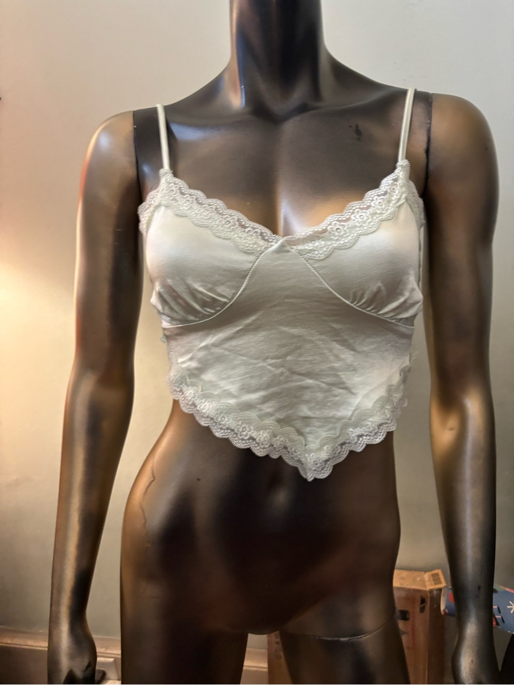 Forever 21 White Lace-Trim Satin Bandeau Camisole
